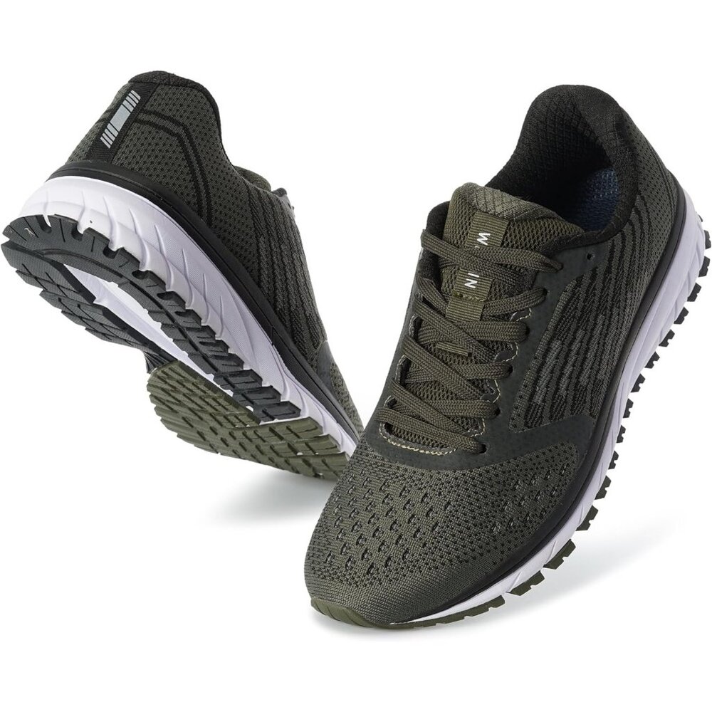 Men's Army Green  Supportive Running Shoes Cushioned Athletic Lace Up Sneakers